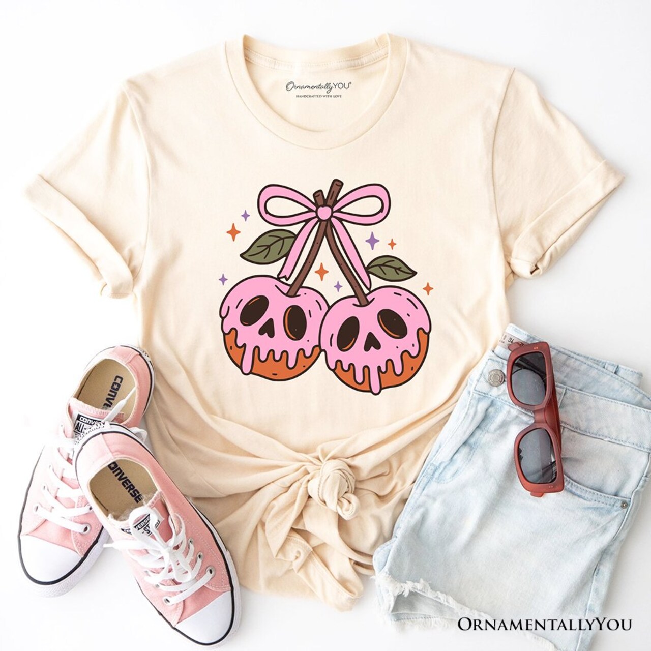 Sweet and Spooky Poison Cherries Halloween T-Shirt, Coquette Skulls Tee